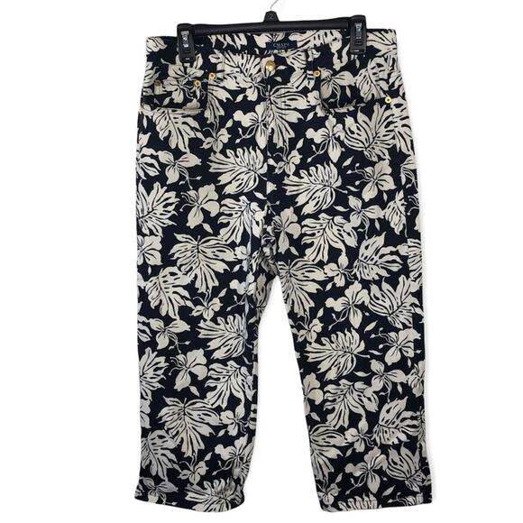 CHAPS Cropped Ankle Capril Black and White Floral Pant size 10 - Picture 2 of 10
